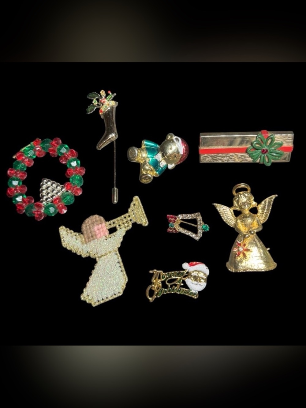 Christmas Holiday Brooch Pin Lot Gold Tone Holiday Jewelry 8 Brooch Pins